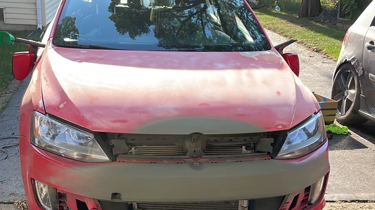 VW Jetta GLI before wrap – stripped down for prep